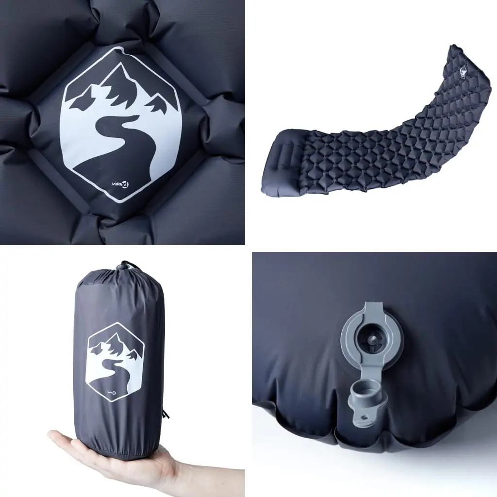 Inflatable Camping Mattress with Pillow 1-Person Grey Sleeping Pad Outdoor