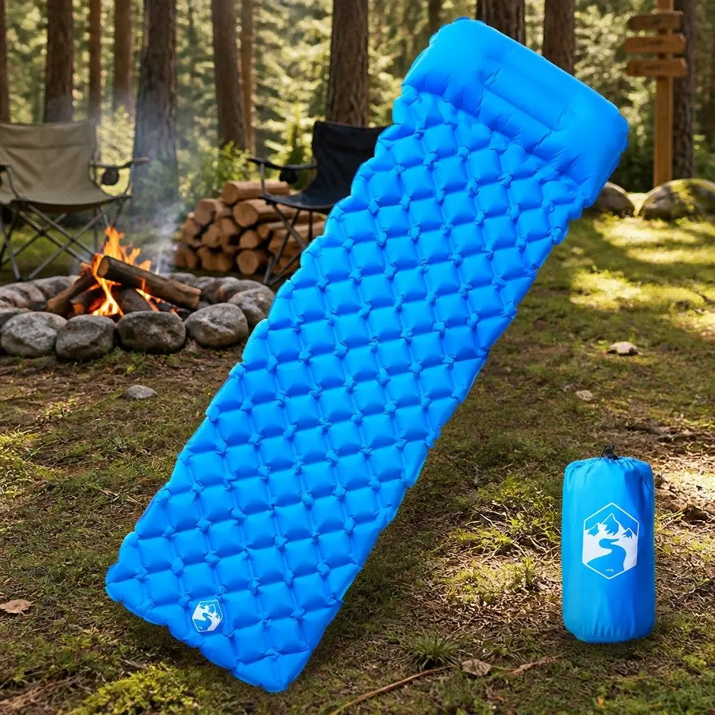 Inflatable Camping Mattress with Pillow Single Person Sleeping Pad Portable