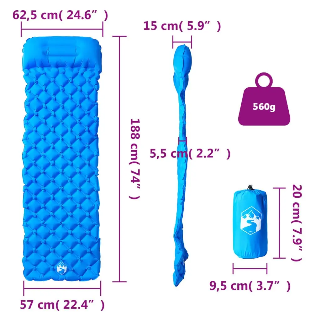 Inflatable Camping Mattress with Pillow Single Person Sleeping Pad Portable