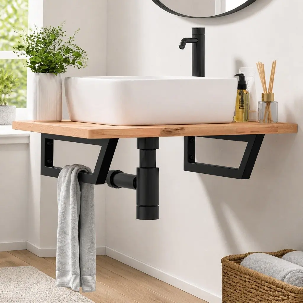 Trapezium Shelf Brackets Black 2 pcs Steel for Washbasin