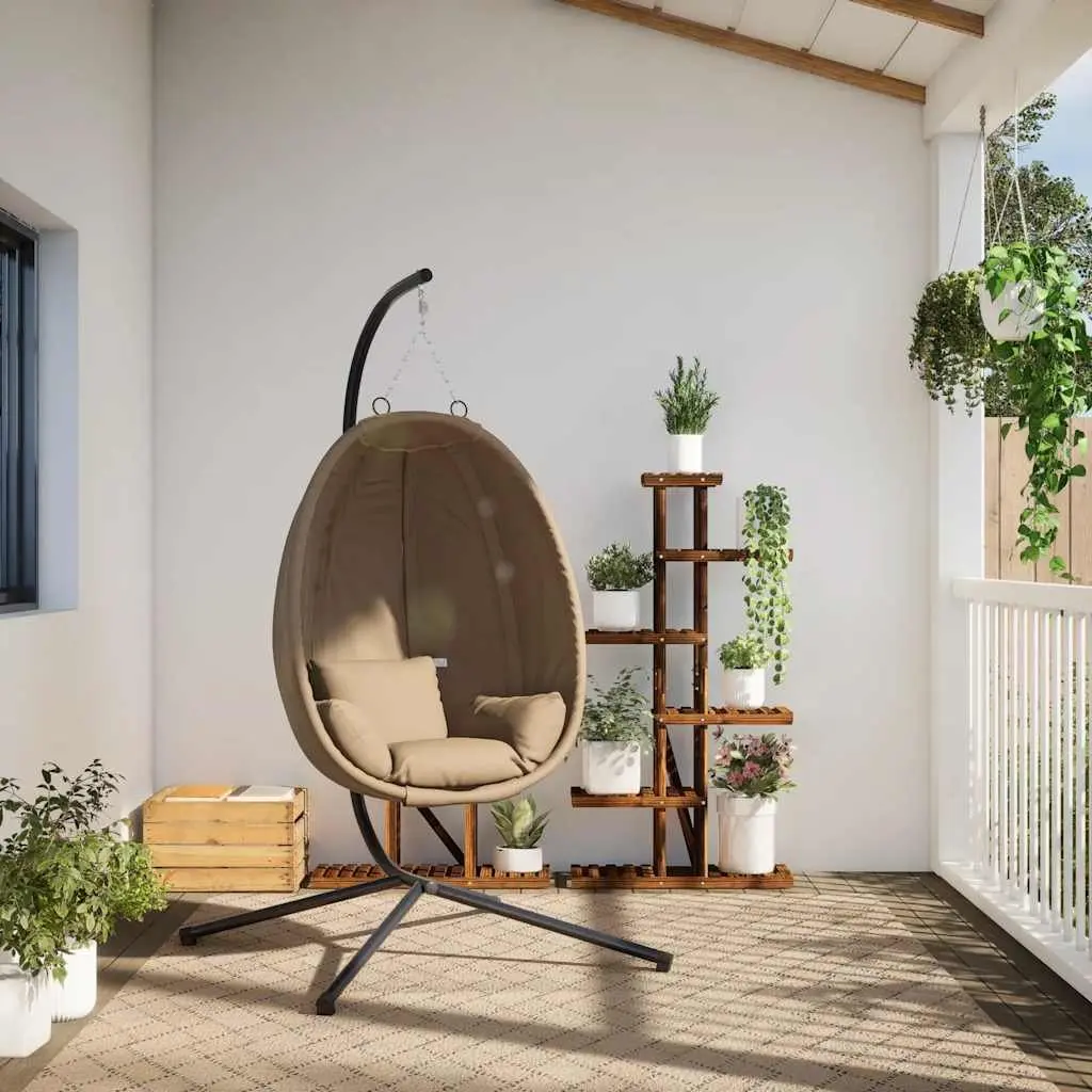 Hanging Egg Chair with Stand Outdoor Patio Garden Taupe Fabric Steel Frame