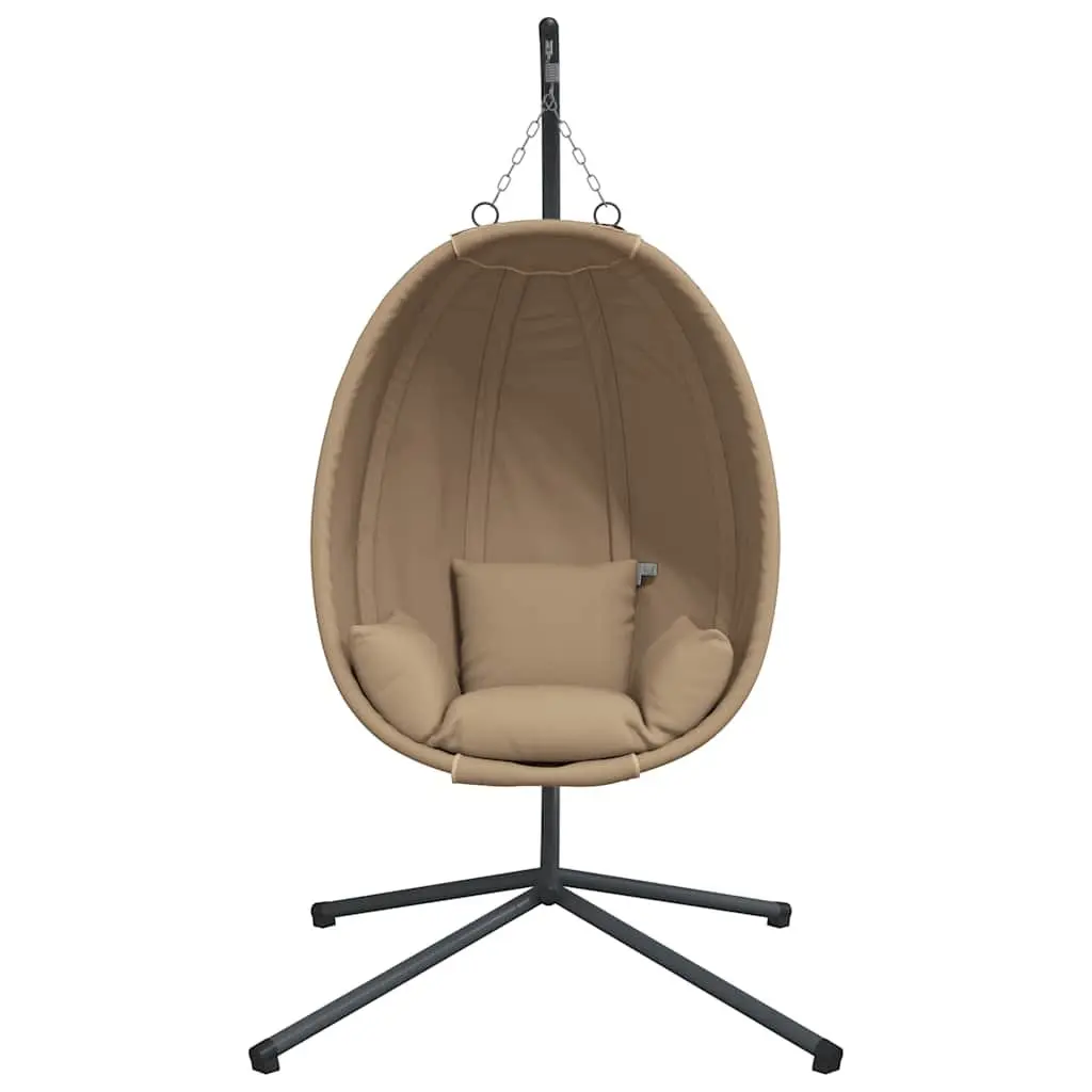 Hanging Egg Chair with Stand Outdoor Patio Garden Taupe Fabric Steel Frame