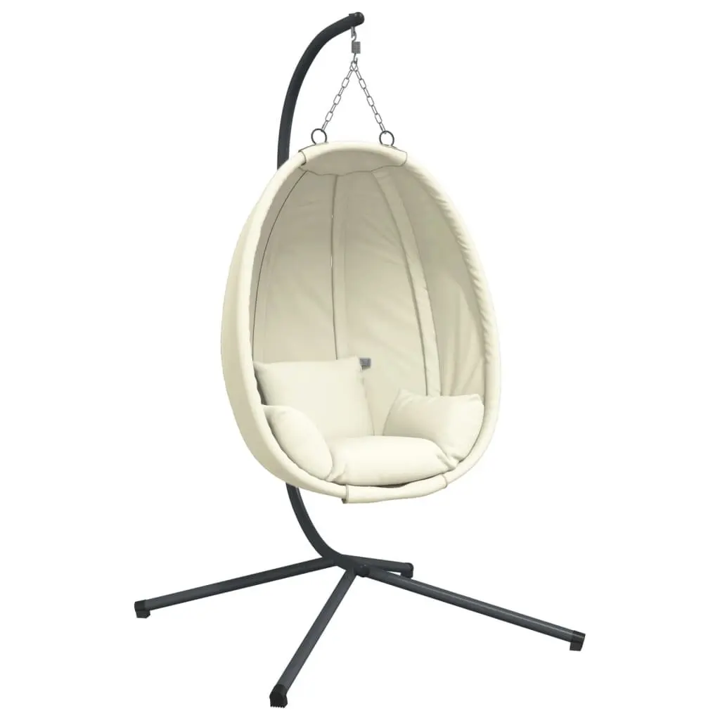 Hanging Egg Chair with Stand for Outdoor Garden Porch Beige Fabric