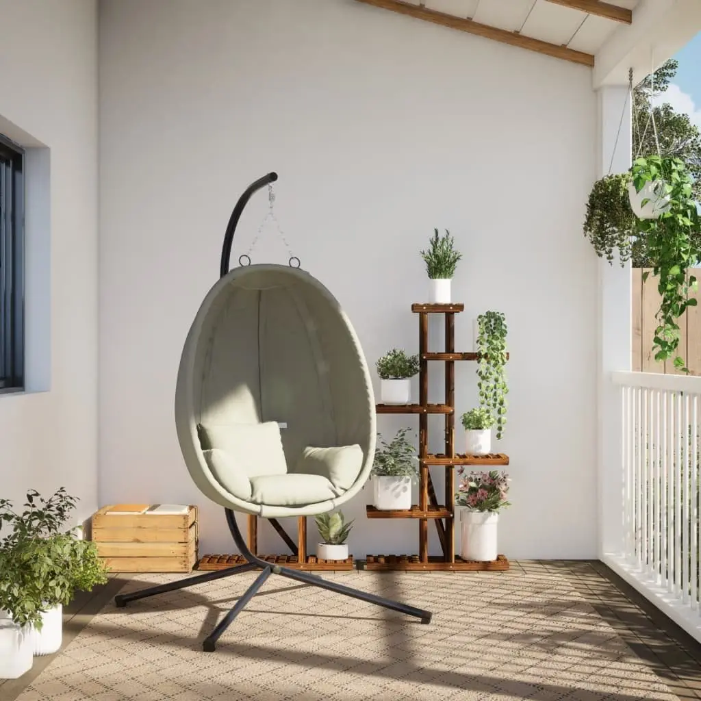 Hanging Egg Chair with Stand for Outdoor Garden Porch Beige Fabric