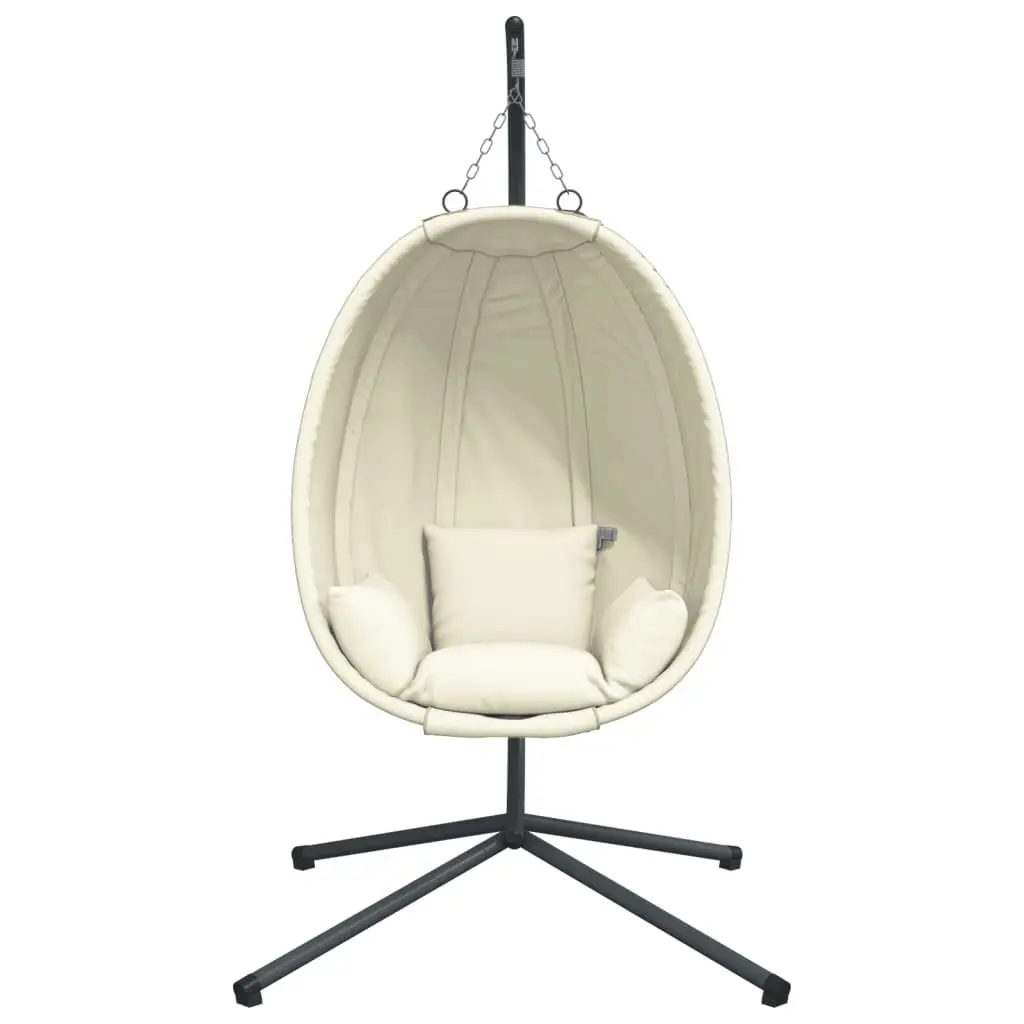 Hanging Egg Chair with Stand for Outdoor Garden Porch Beige Fabric