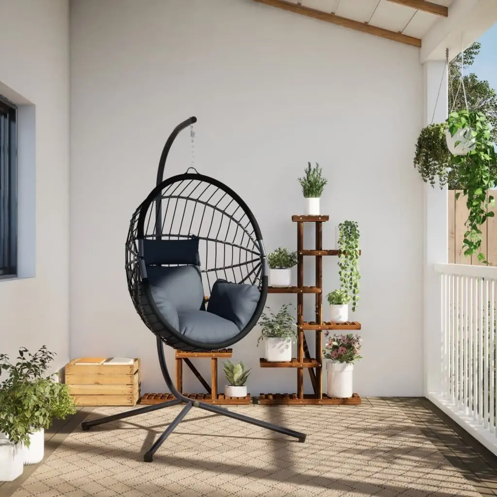 Hanging Egg Chair with Stand for Garden and Patio Anthracite Rattan Steel Frame