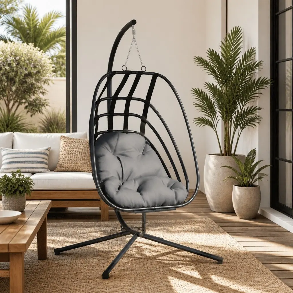 Hanging Egg Chair with Stand for Outdoor Garden Porch Anthracite