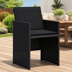 4-Piece Set of Black Outdoor Garden Chairs with Cushions