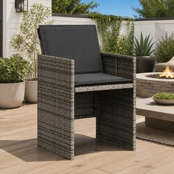 Four Outdoor Chairs Set - Grey Poly Rattan and Steel Frame