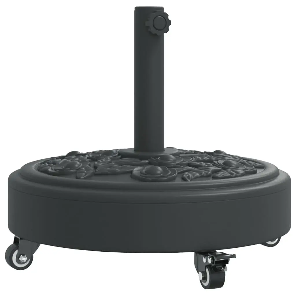 Round Parasol Base with Lockable Wheels for 38mm 48mm Poles Black Outdoor