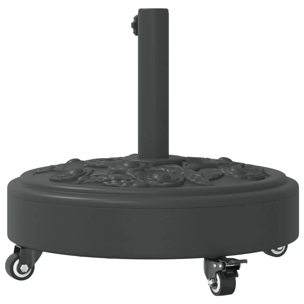 Round Parasol Base with Lockable Wheels for 38mm 48mm Poles Black Outdoor