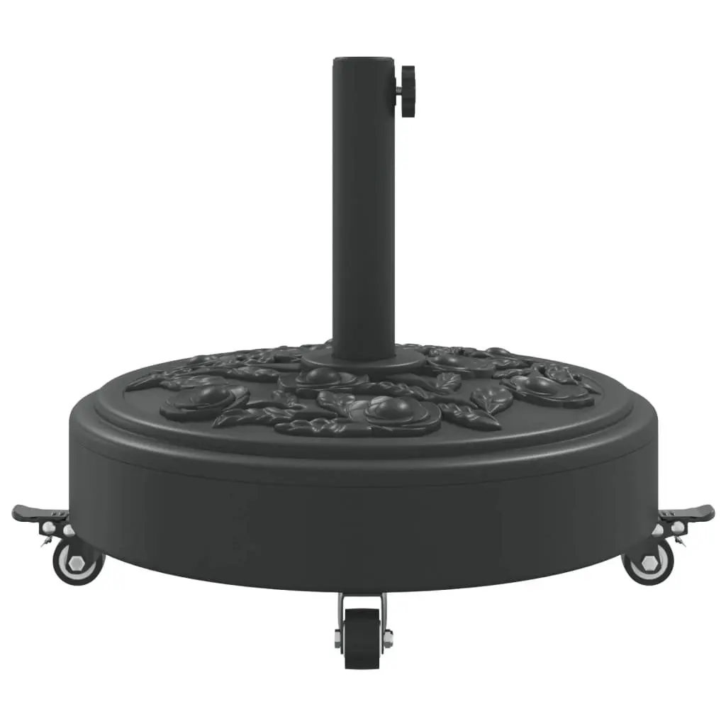 Round Parasol Base with Lockable Wheels for 38mm 48mm Poles Black Outdoor