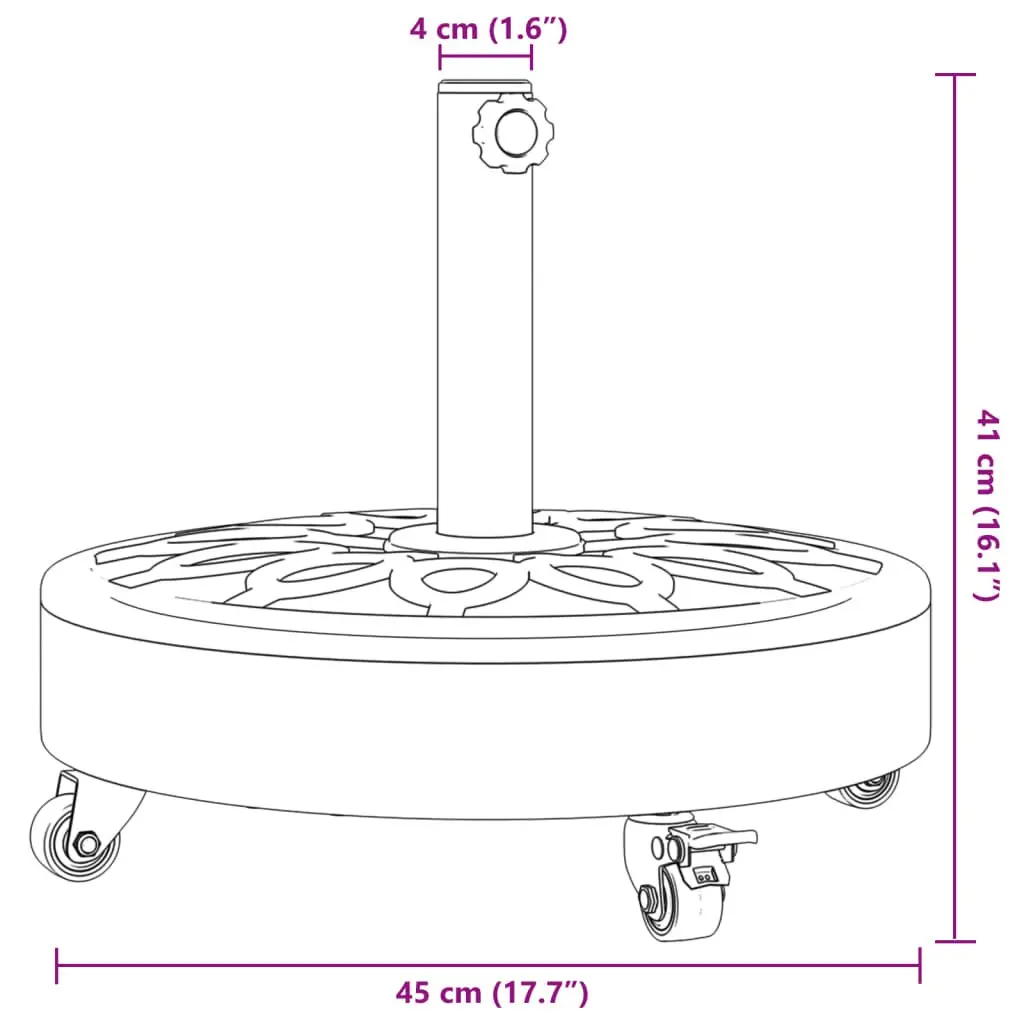 Round Parasol Base with Lockable Wheels for 38mm 48mm Poles Outdoor Umbrella