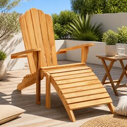 Brown Adirondack Chair with Footrest – Solid Teak Construction
