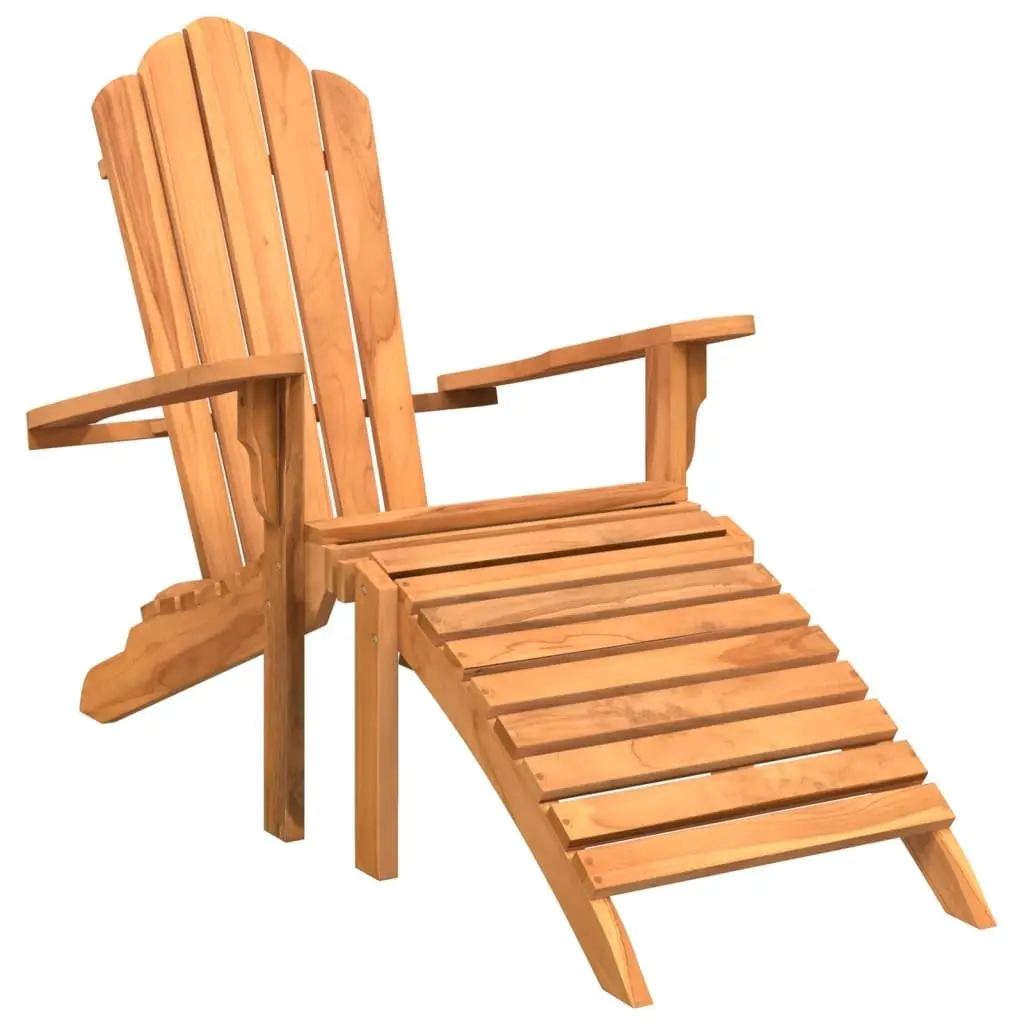 Outdoor Adirondack Chair with Footrest Garden Lounger Teak Wood Brown