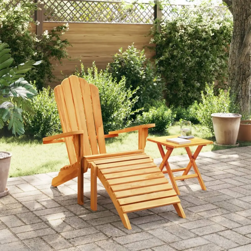 Outdoor Adirondack Chair with Footrest Garden Lounger Teak Wood Brown