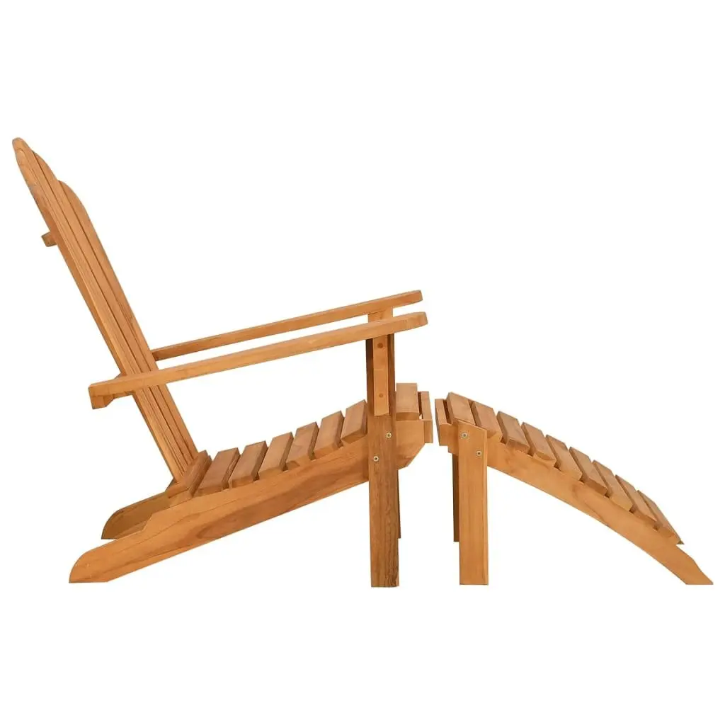 Outdoor Adirondack Chair with Footrest Garden Lounger Teak Wood Brown