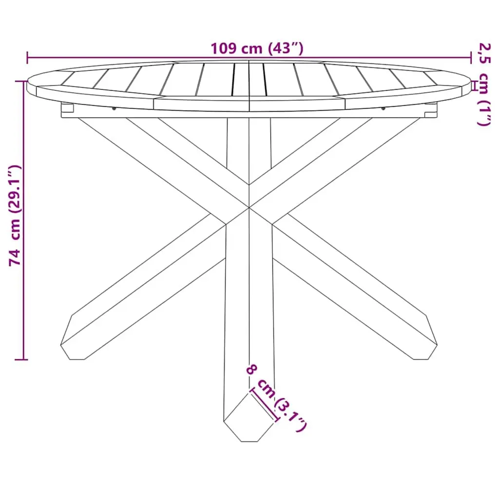 Garden Table Ø109x74cm Solid Teak Wood Slatted Design Patio Outdoor Furniture