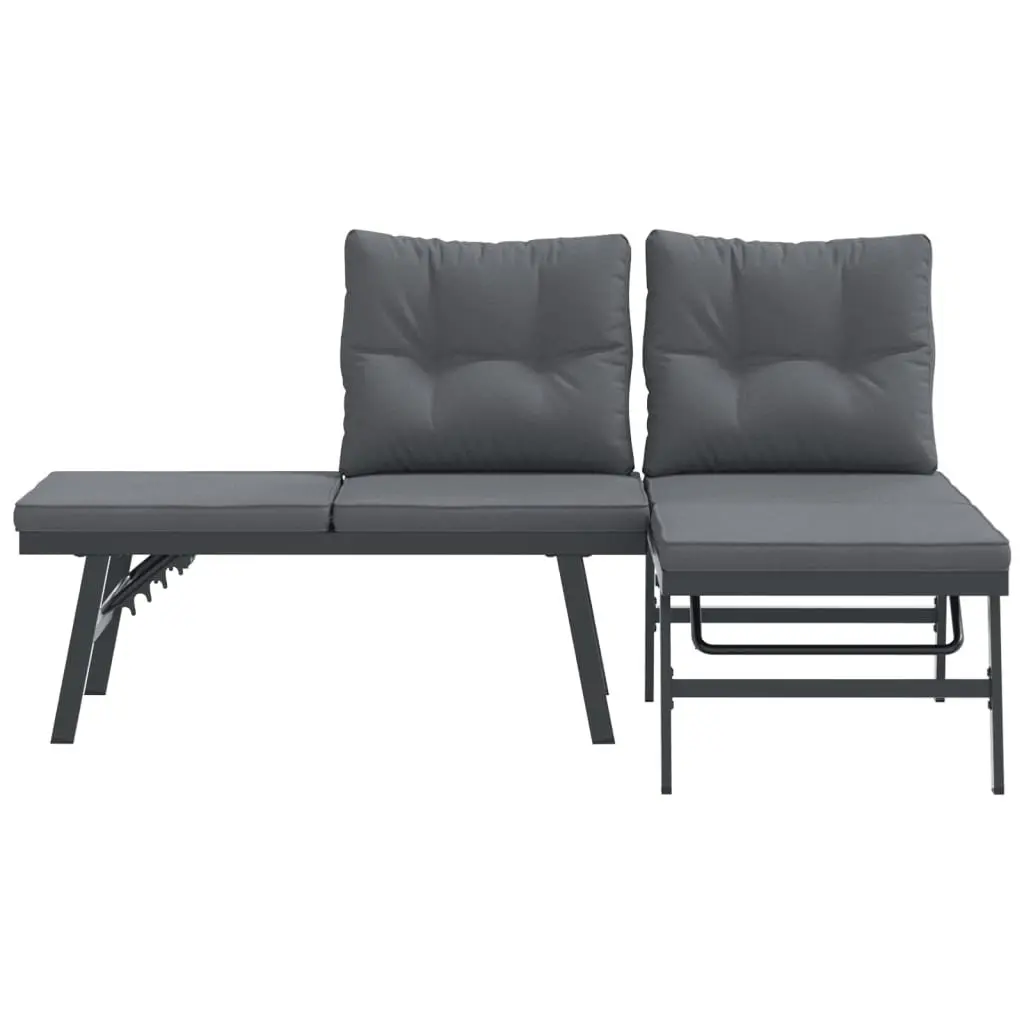 Outdoor Lounger Set 2 Piece Cushioned Adjustable Garden Benches Black Steel Frame
