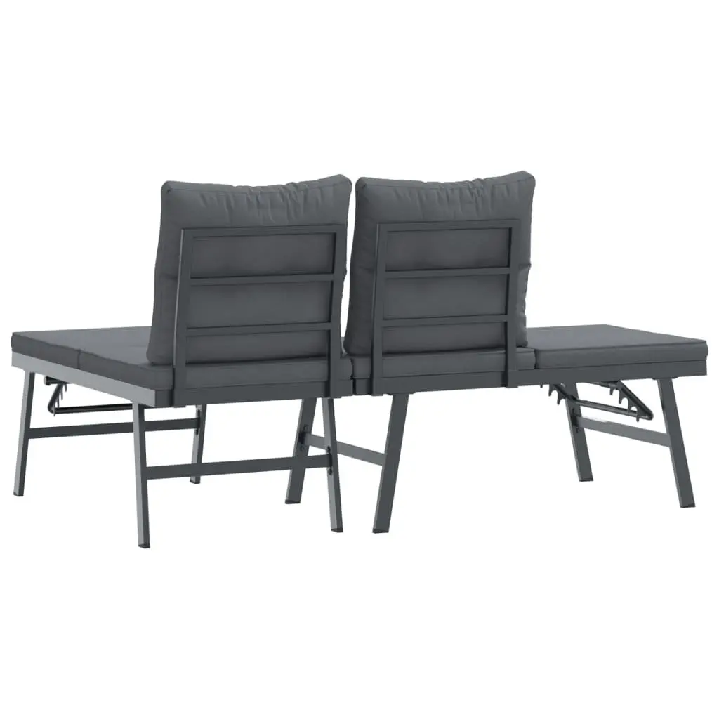 Outdoor Lounger Set 2 Piece Cushioned Adjustable Garden Benches Black Steel Frame