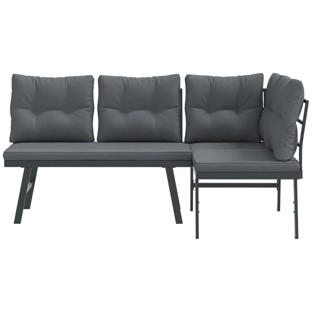 Outdoor Garden Benches 2 Piece Set with Cushions Black Steel Seating Furniture