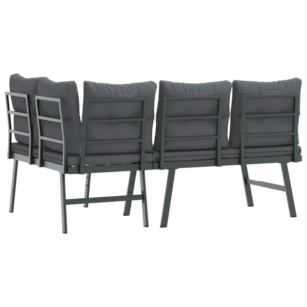 Outdoor Garden Benches 2 Piece Set with Cushions Black Steel Seating Furniture