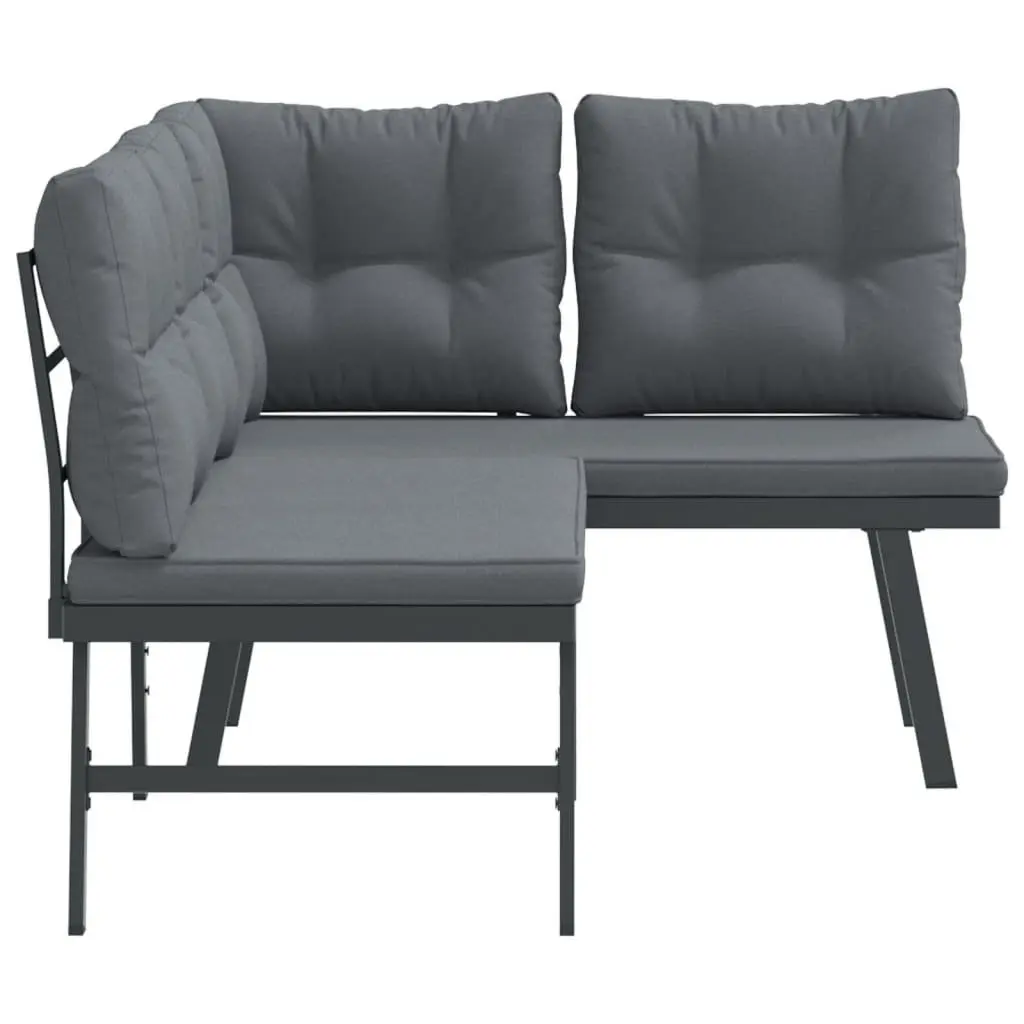 Outdoor Garden Benches 2 Piece Set with Cushions Black Steel Seating Furniture