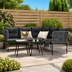 L-Shaped Garden Sofa Specifications: Black Steel Frame