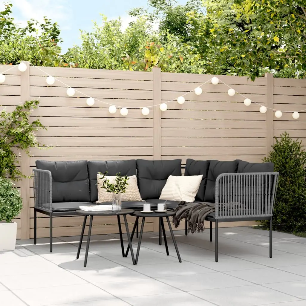 L Shaped Sofa Outdoor Patio Seating with Cushions Black Textilene and Steel Frame Garden Furniture