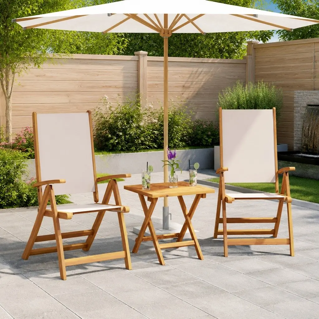 Folding Outdoor Chairs 2 pcs Solid Wood Acacia Textilene Garden Patio Seating