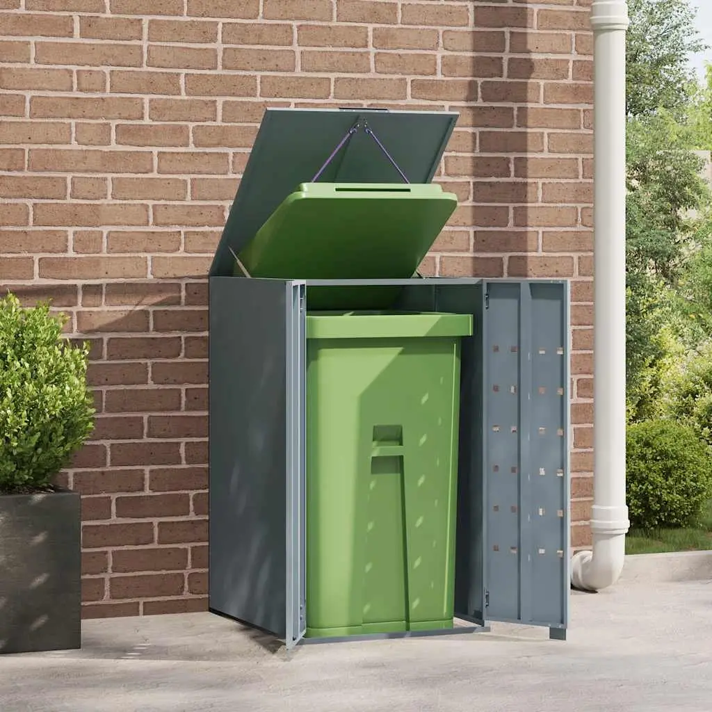 Wheelie Bin Storage Single Bin Grey Powder-Coated Steel Garden Use 69 x 79 x 117 cm