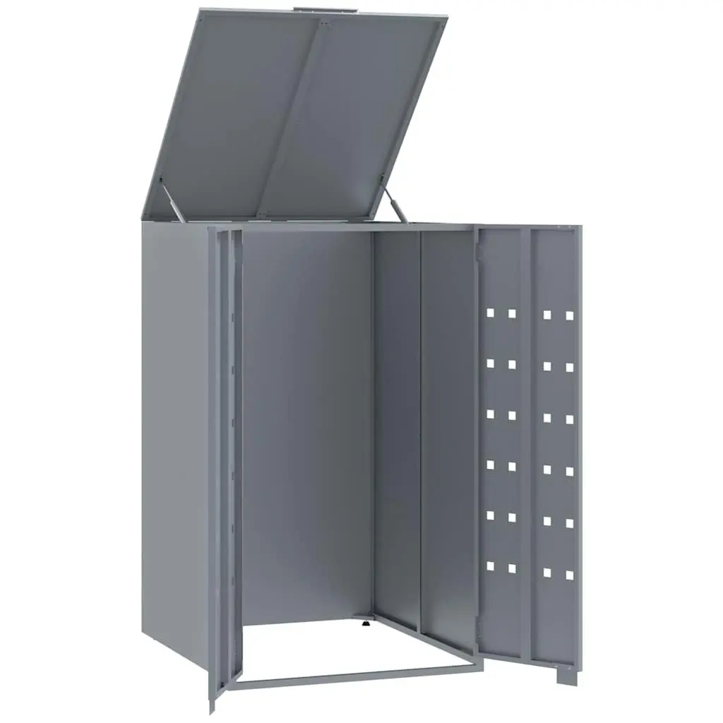 Wheelie Bin Storage Single Bin Grey Powder-Coated Steel Garden Use 69 x 79 x 117 cm