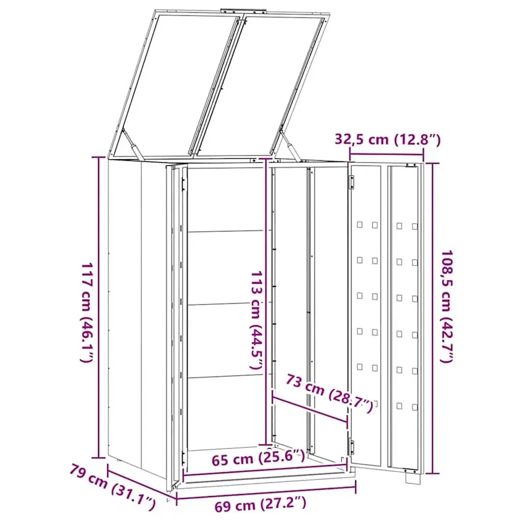 Wheelie Bin Storage Single Bin Grey Powder-Coated Steel Garden Use 69 x 79 x 117 cm
