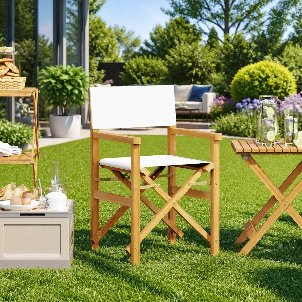 Folding Director's Chair Outdoor Garden Patio Cream