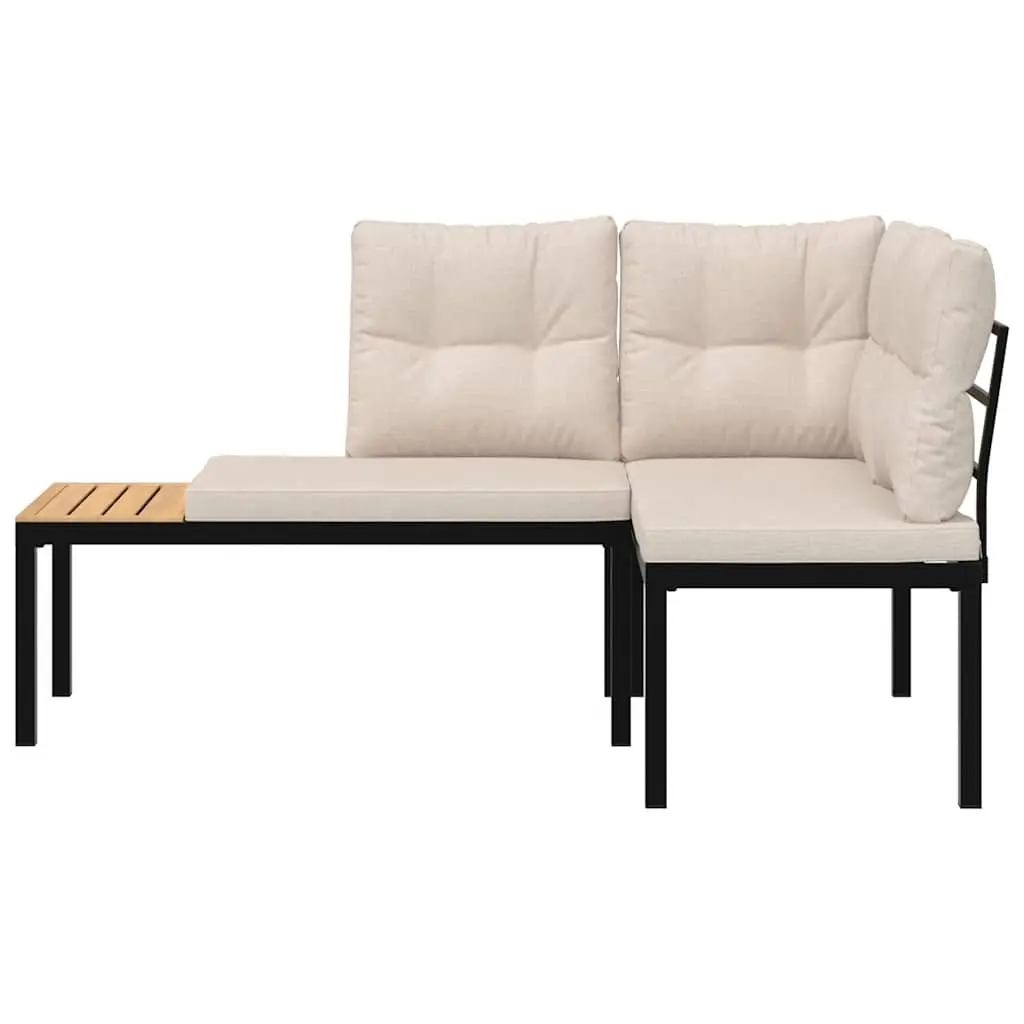 Garden Benches Outdoor Patio Furniture 2 pcs Black Steel Frame Cushioned Seating