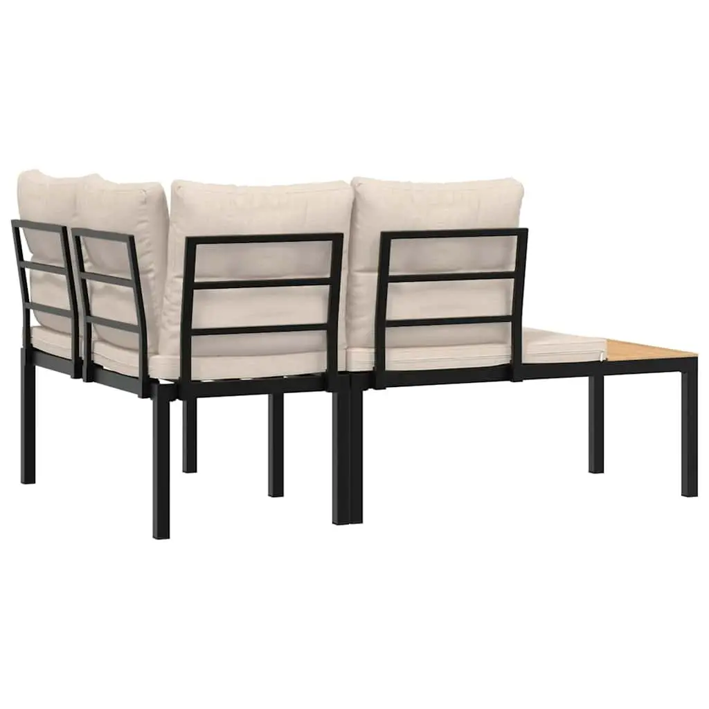 Garden Benches Outdoor Patio Furniture 2 pcs Black Steel Frame Cushioned Seating