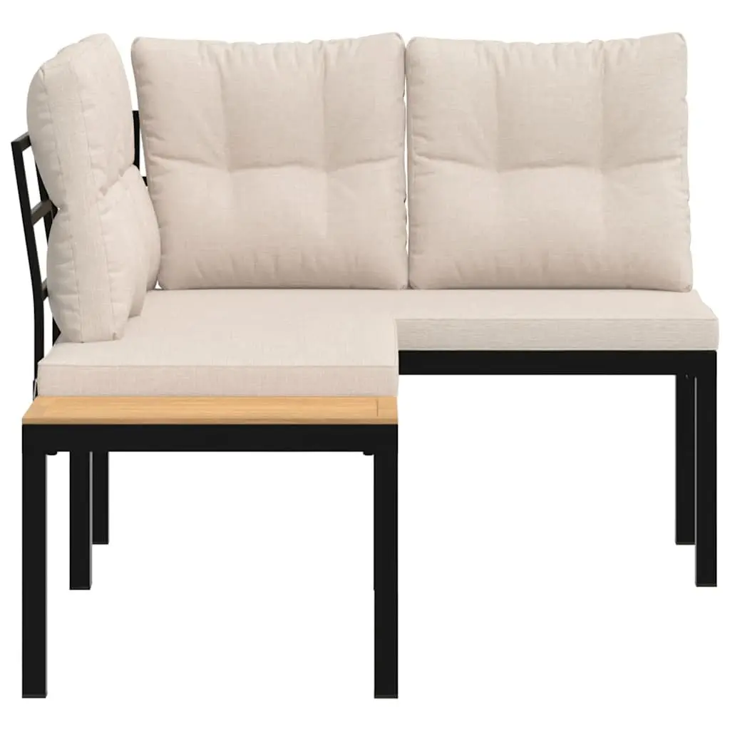 Garden Benches Outdoor Patio Furniture 2 pcs Black Steel Frame Cushioned Seating