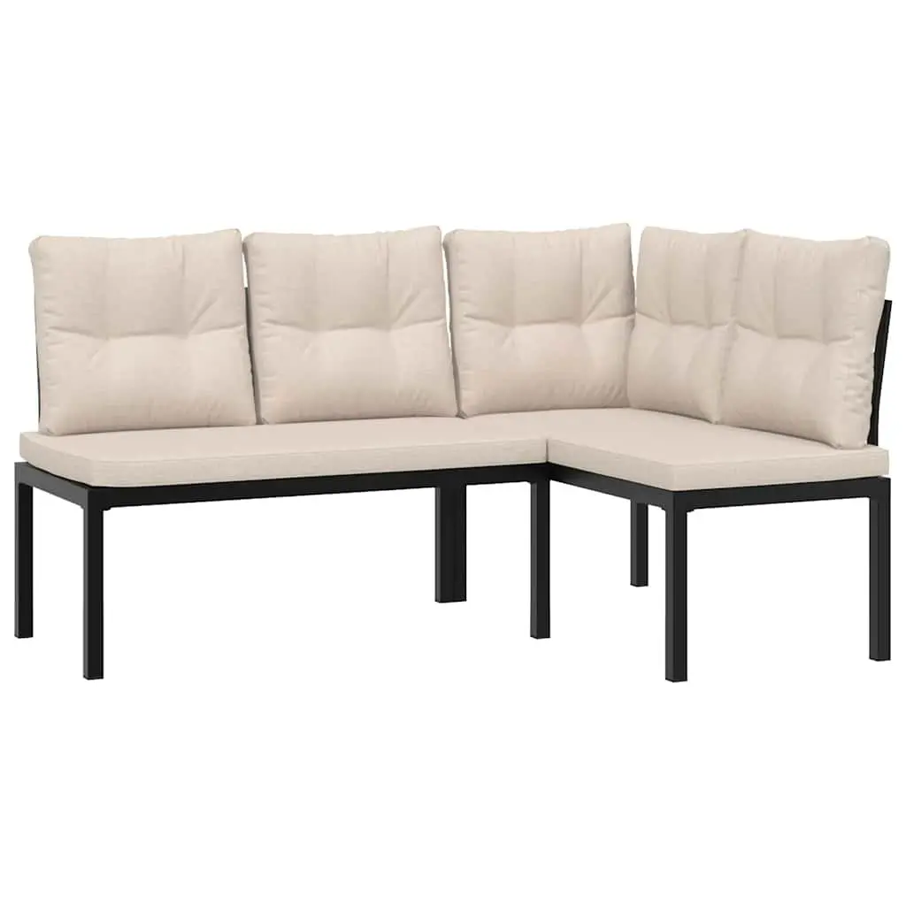 Outdoor Garden Benches 2 Piece with Cushions Black Steel Patio Seating Furniture