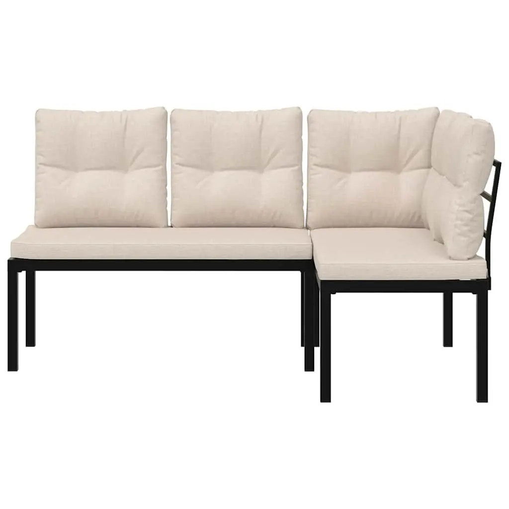 Outdoor Garden Benches 2 Piece with Cushions Black Steel Patio Seating Furniture