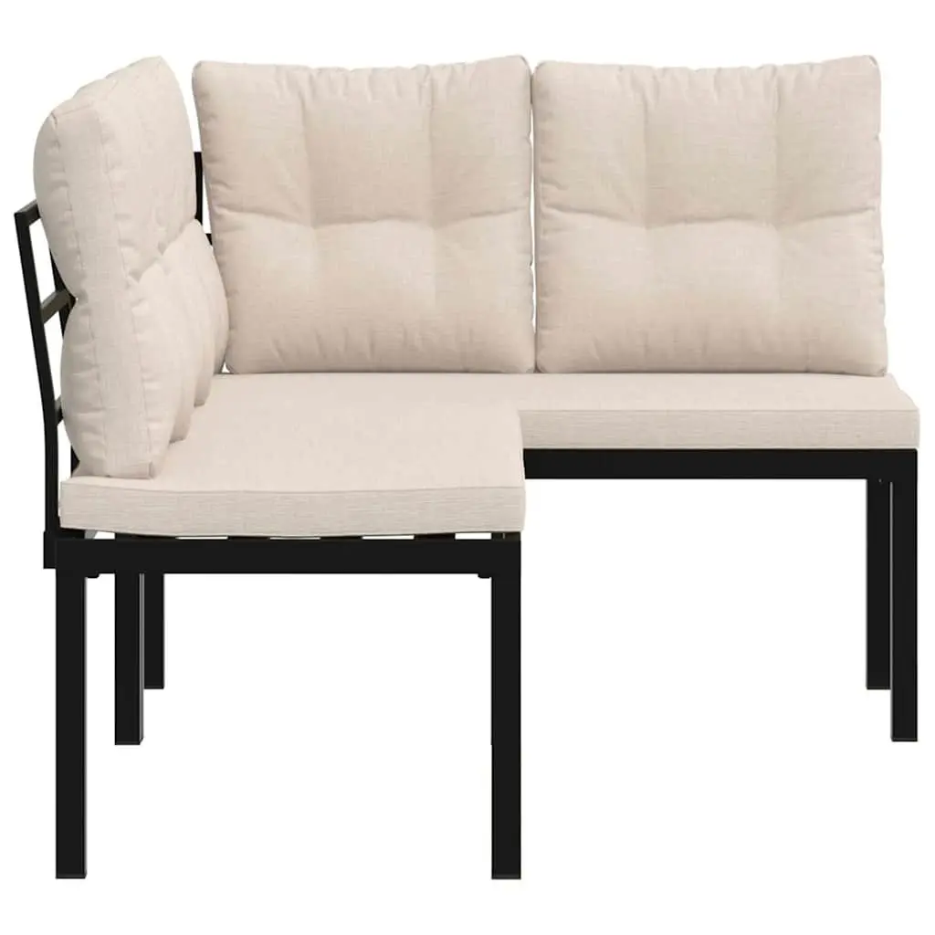 Outdoor Garden Benches 2 Piece with Cushions Black Steel Patio Seating Furniture