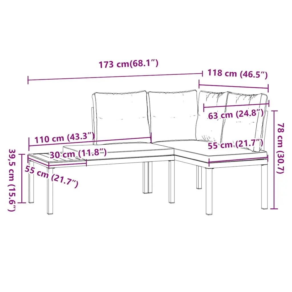 Outdoor Garden Benches Patio Seating Set 2 Piece Black Steel Frame with Cushions