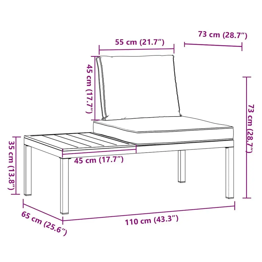 Garden Bench Outdoor Seating Black Aluminium Frame with Cushions