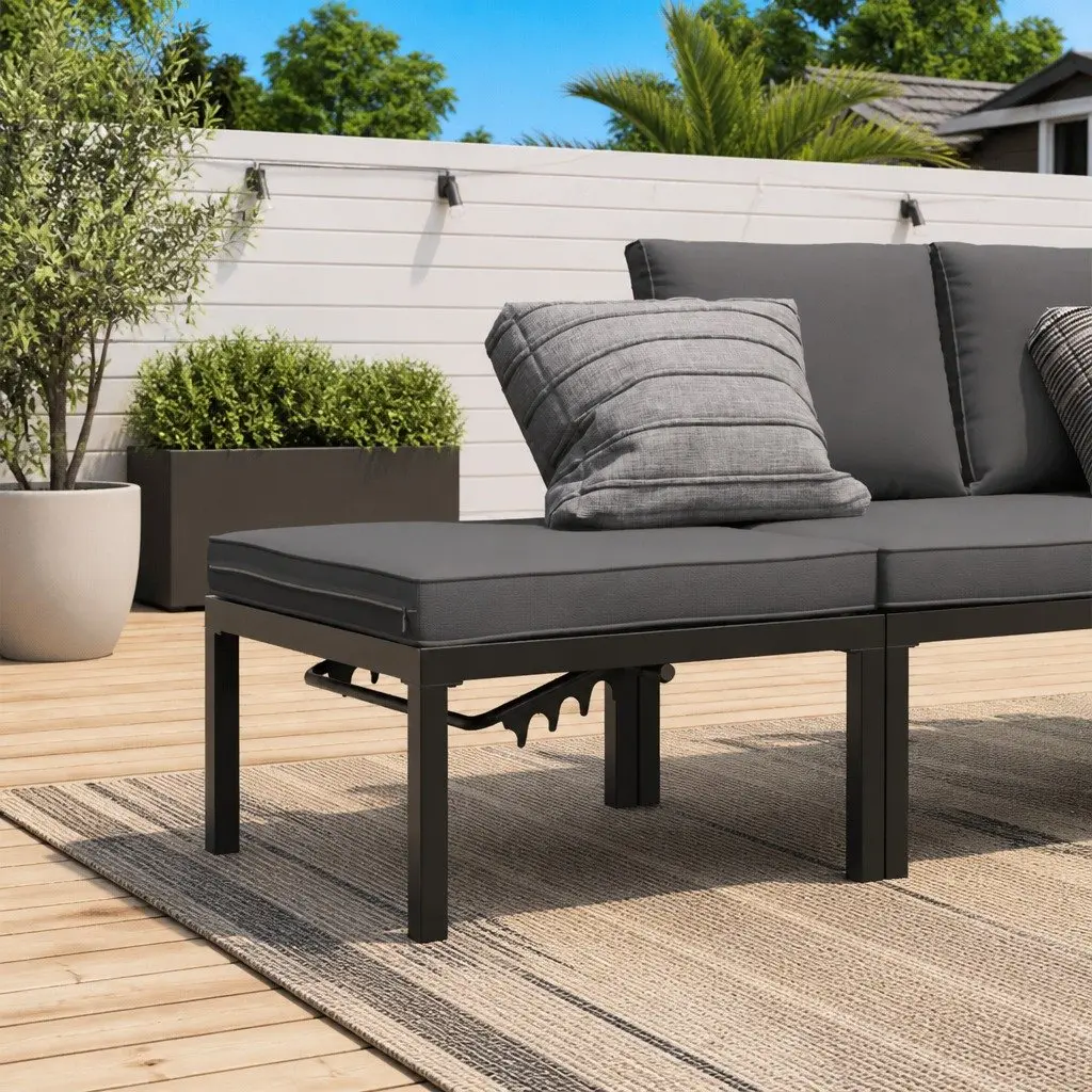 Garden Stool Outdoor Black Adjustable Seat with Cushion