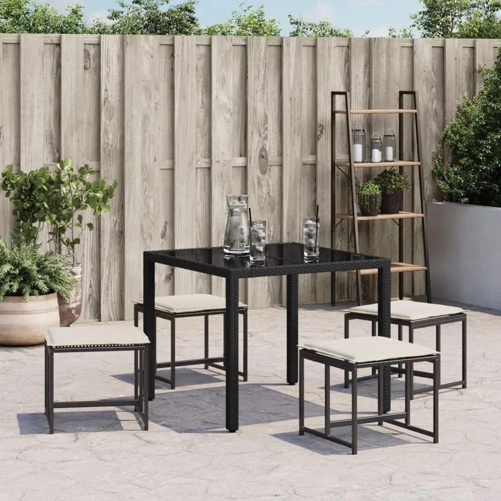 Garden Stools Outdoor Use 4 Pieces Black with Removable Cushions
