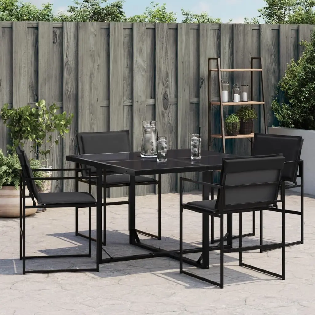 4 Piece Outdoor Chairs Set Steel Frame Textilene Cushions Black for Garden Use