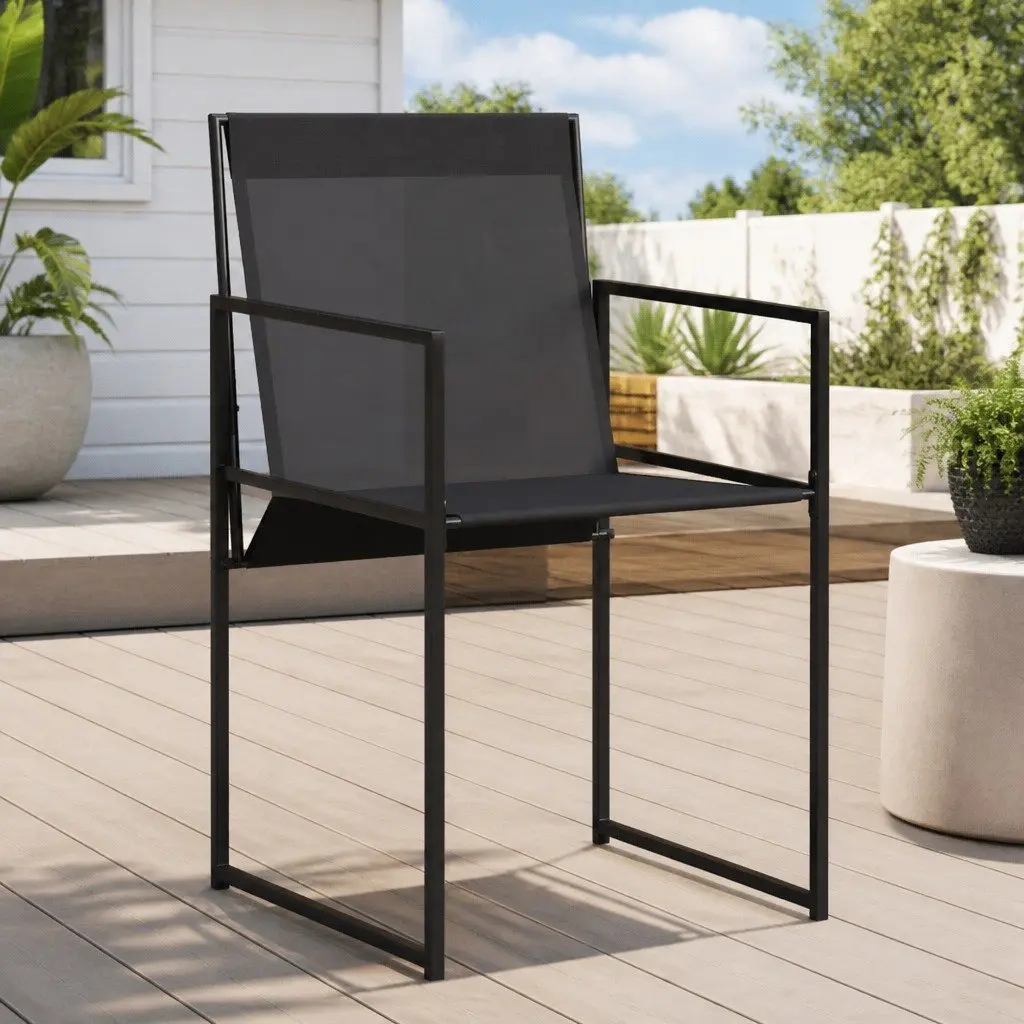 Outdoor Garden Chairs Set 4 pcs Black Steel Textilene Folding Backrest