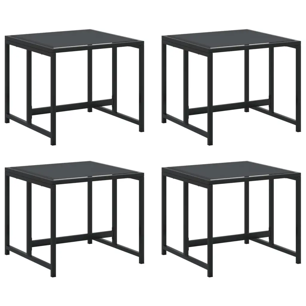 Garden Stools Outdoor Patio Lounge 4 Piece Black Steel Textilene Footrest
