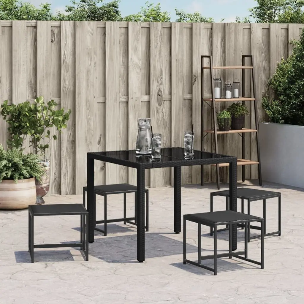 Garden Stools Outdoor Patio Lounge 4 Piece Black Steel Textilene Footrest