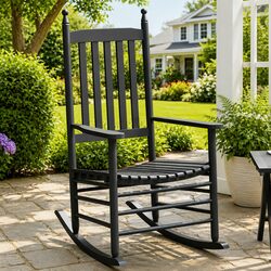Rocking Chair Black Curved Seat High Back Armrests Wooden Indoor Outdoor Patio