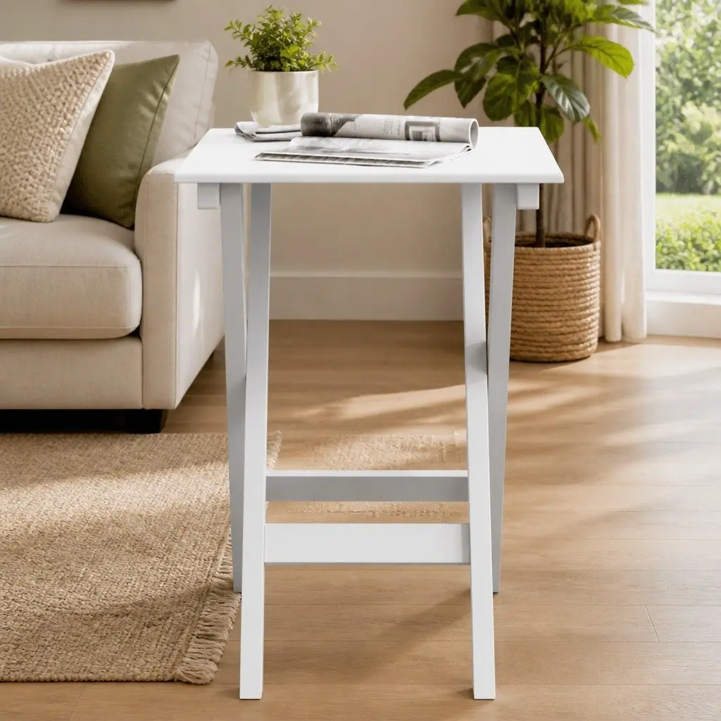 Foldable Side Table Indoor Outdoor White Poplar Wood Lightweight Portable